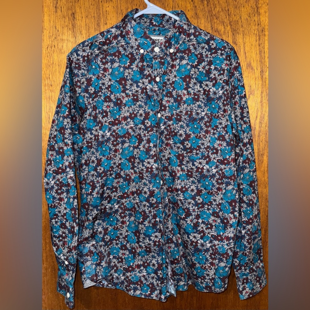 Express Men's Floral Dress Shirt Size Medium ~ Slim Fit ~ Soft Wash Button Down